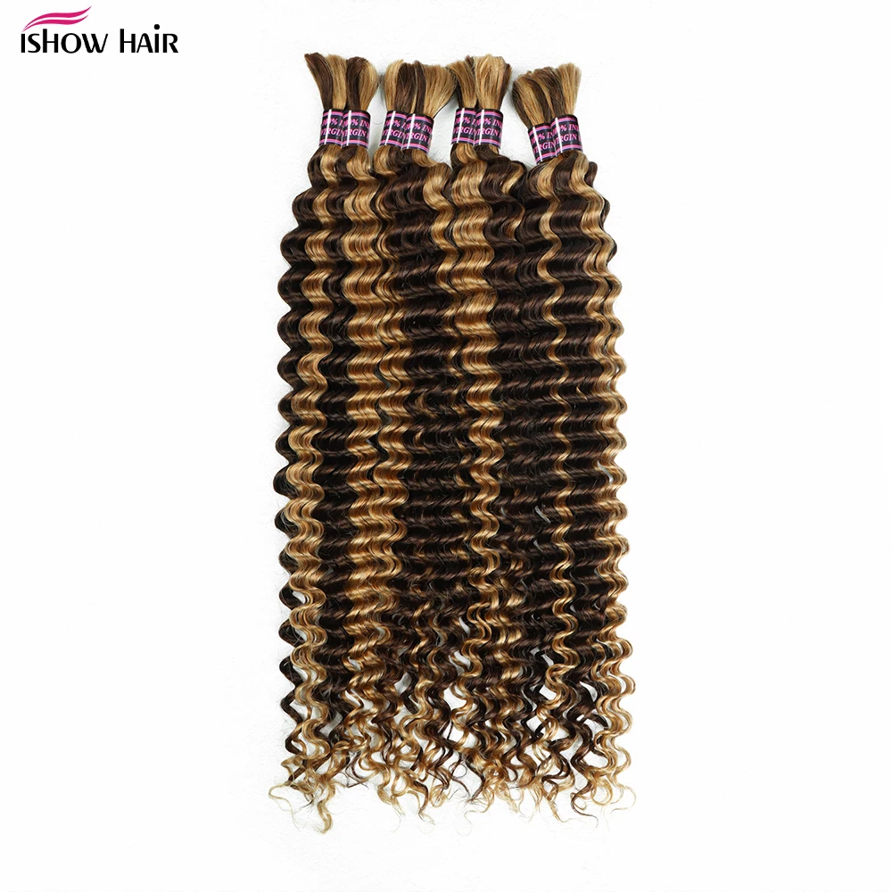 Bulk Human Hair For Braiding Deep Wave Highlight P4/27 Human Hair Bundles No Weft Boho Braids Human Hair Braiding Hair For Women
