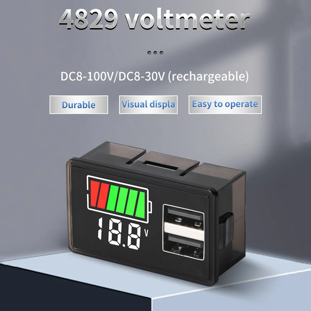 Typ C USB DC8-100V 4829 akumulator samochodowy woltomierz wskaźnik poziomu naładowania bateria litowa pojemność miernik Test wyświetlacz LED Tester