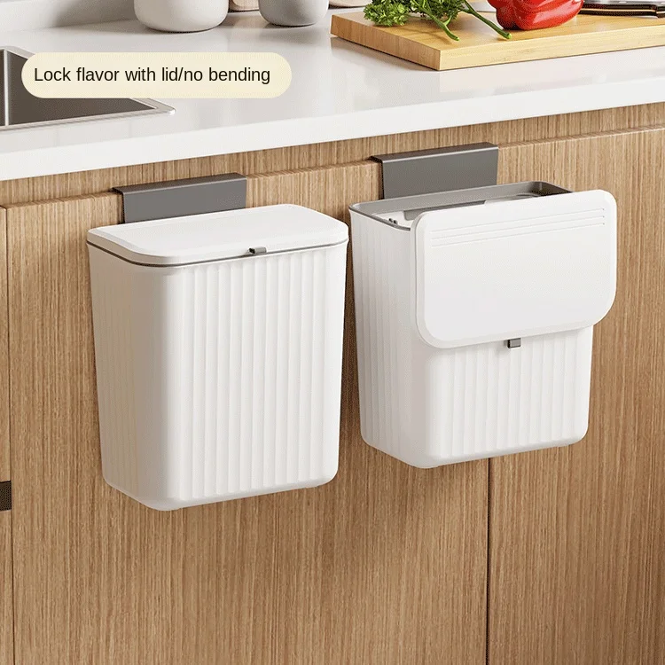 

7/9L Wall Mounted Kitchen Trash Can Large Capacity Kitchen Garbage Cans with Lid Hanging Trash Bin for Bathroom Cabinet Door