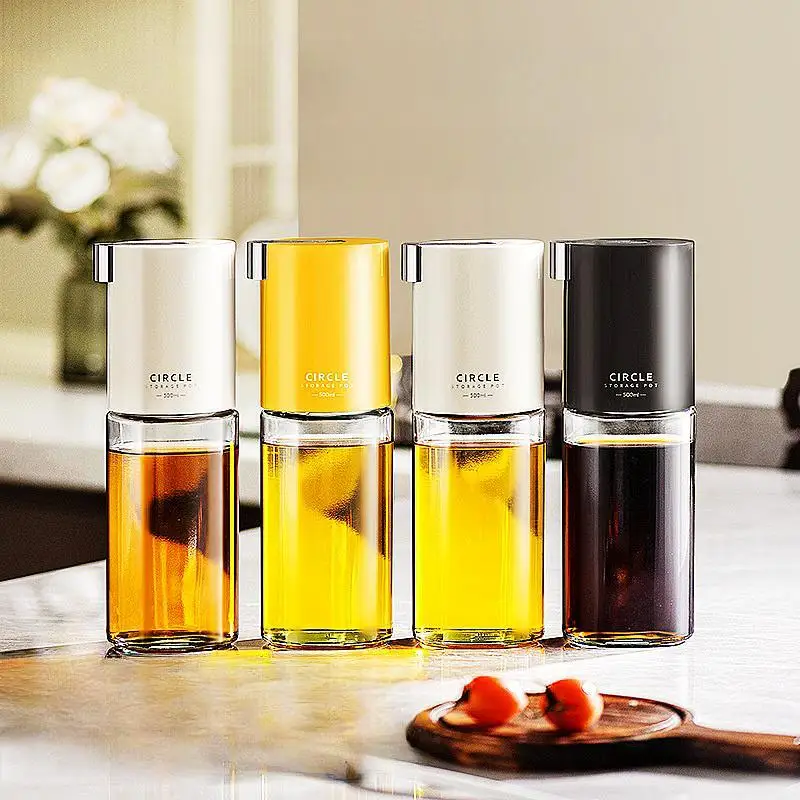 

500ml Oil Dispenser Glass Soy Vinegar Oyster oil Sauce Bottle Automatic Opening Kitchen Cruet Baking BBQ Salad Source Container