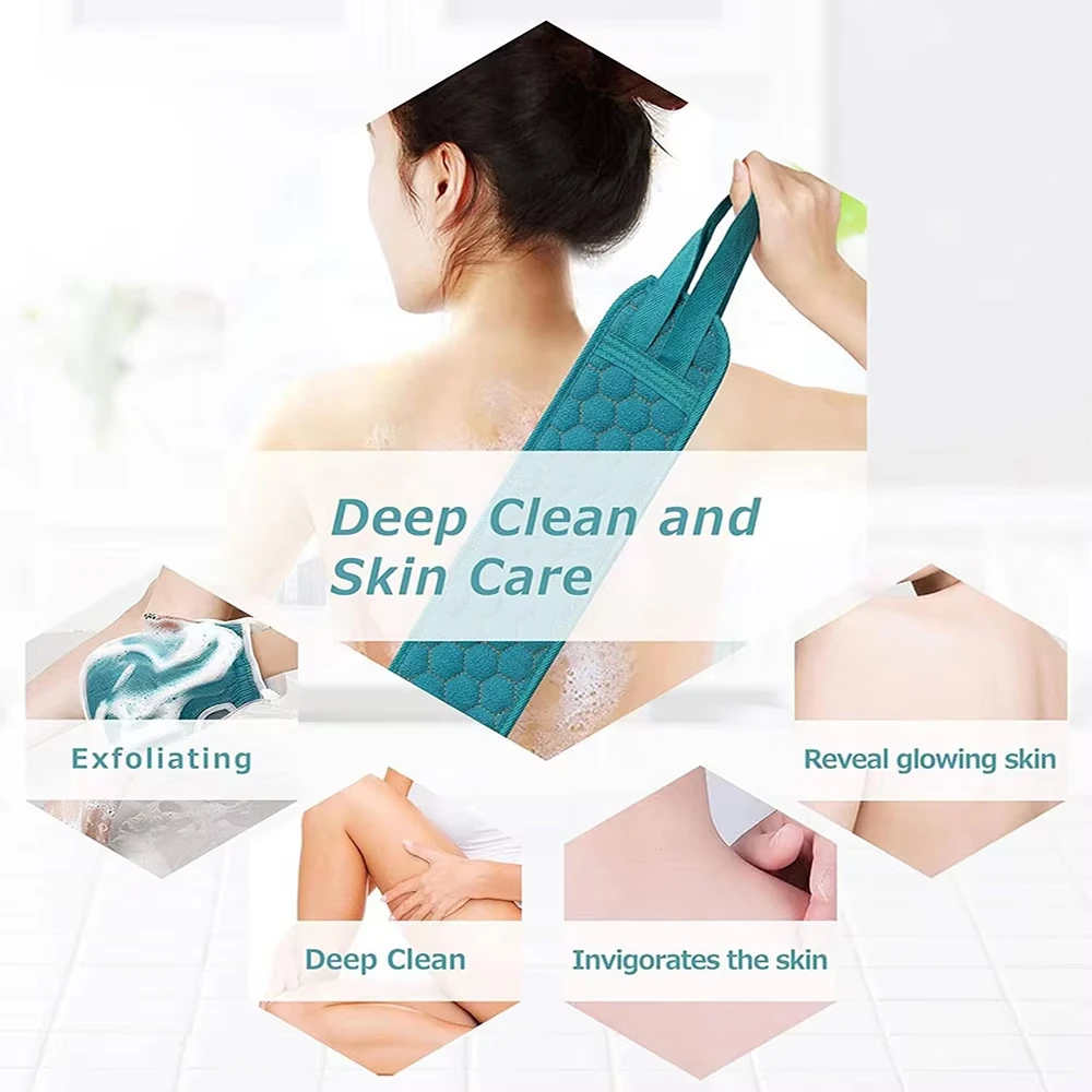Derinlemesine Temizlik ve Hijyen için Sırt Fırçası, Banyo Eldiveni ve Duş Süngeri Lifli Peeling Vücut Fırçası Seti