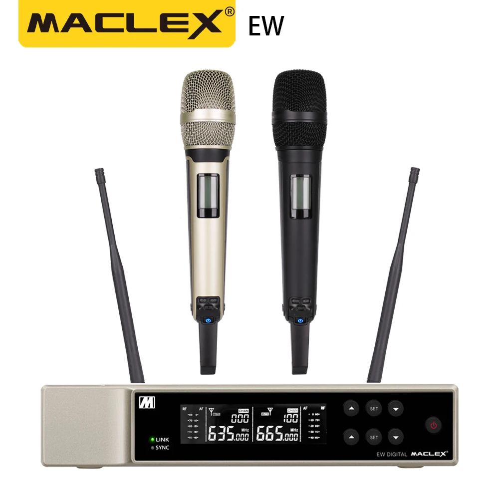 Maclex EW9000 UHF Long Distance Dual Channel Dual Handheld Professional Wireless Microphone System Stage Performance Dynamic