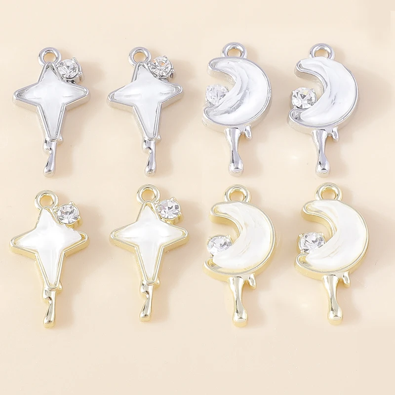 Leslie 4 Stück wunderschöne Gold-Silber-Farbe Kristall Polaris Charm für Schmuckherstellung Stern Mond Anhänger Halskette Armband Ohrring DIY – Detail 5