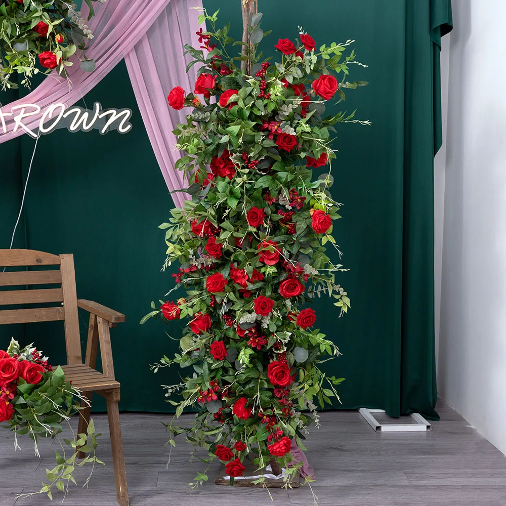 Luxury Greenery Artificial Red Rose Berries Floral Arrangement for Wedding Party Home Backdrop Decor Christmas Celebration Props