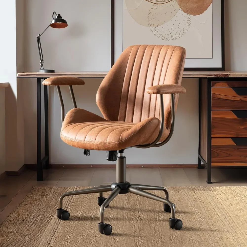 Mid Century Modren Office Chair,Mid Back Ergonomic Executive  with Lumbar Support, Computer Desk Swivel Task Chair with Wheels