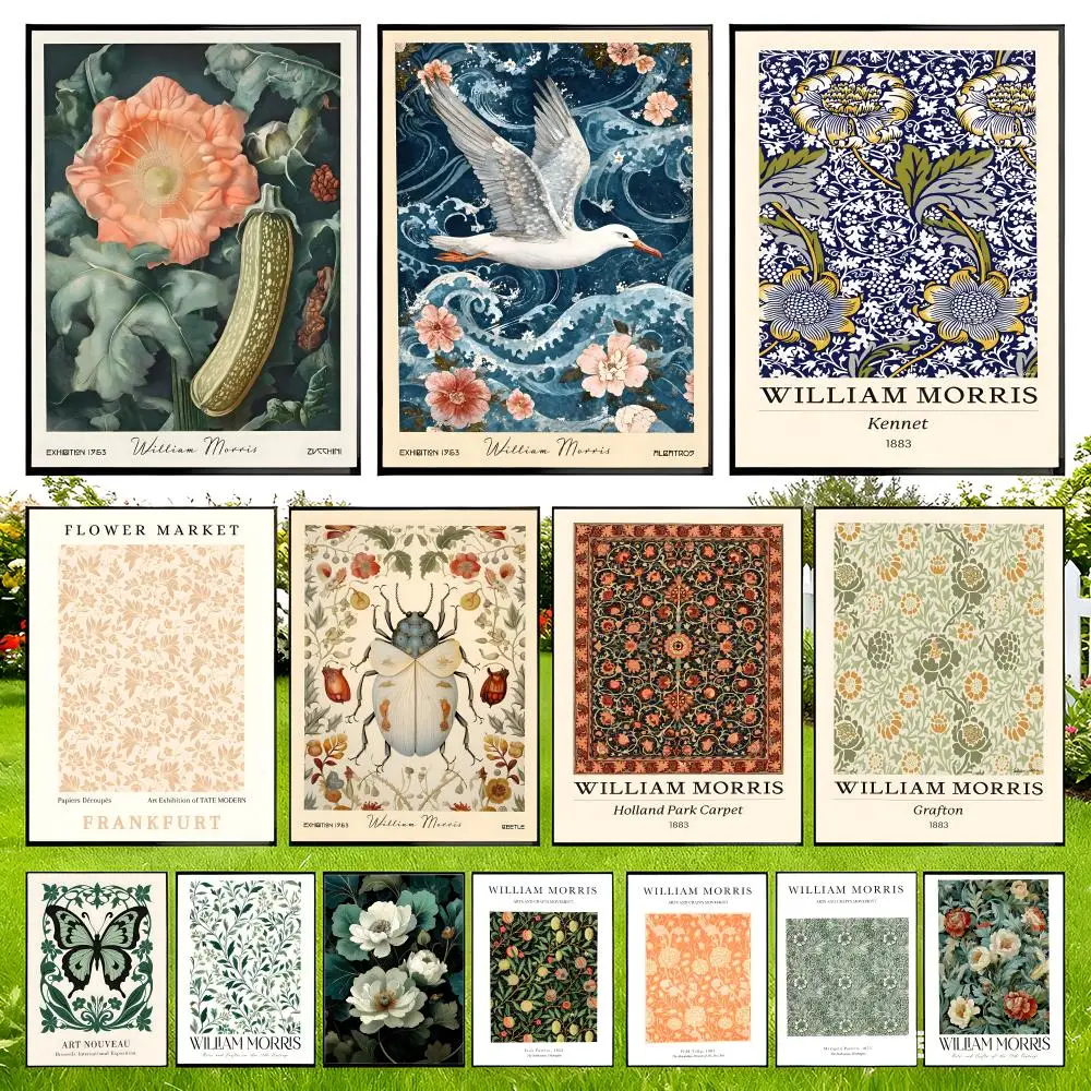 

Abstract William Morris Flower Leaf Bird Poster Easy to Install Self Adhesive HD Wall Decor Waterproof Tear Resistant Home Bedro