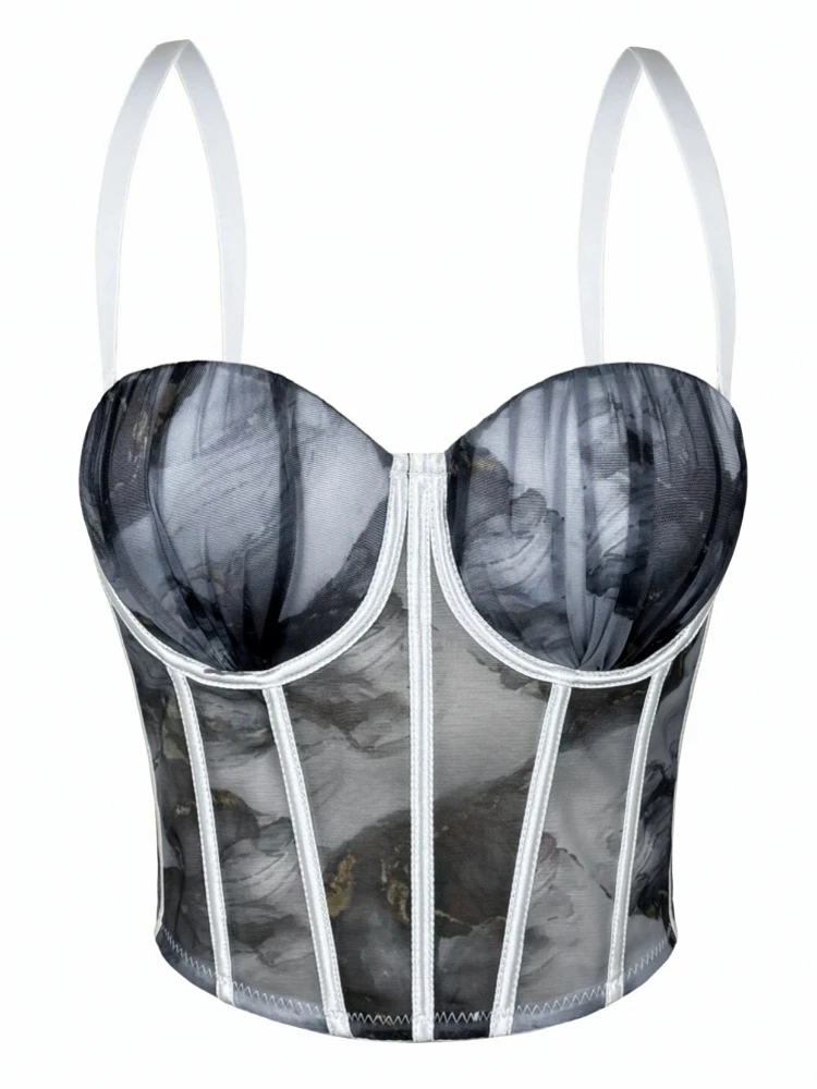 Fishbone Female Corset Top Women Camis Nightclub Short Chest Embroidery Binder Sexy Camisole Mujer Lingerie Tube Bra Debardeur