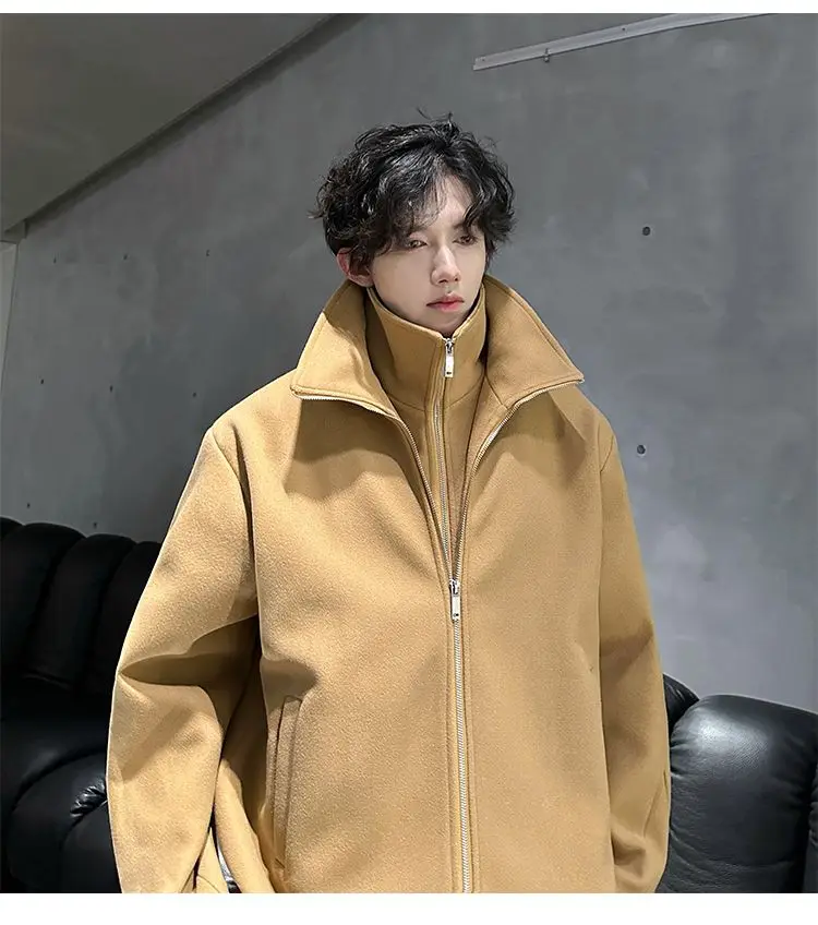 

Мужская куртка из шерстяной смеси, элегантная, в стиле милитари, с элементами канвасового дизайна, для отдыха, в стиле колледж, базовая, простая, укороченная, средней длины