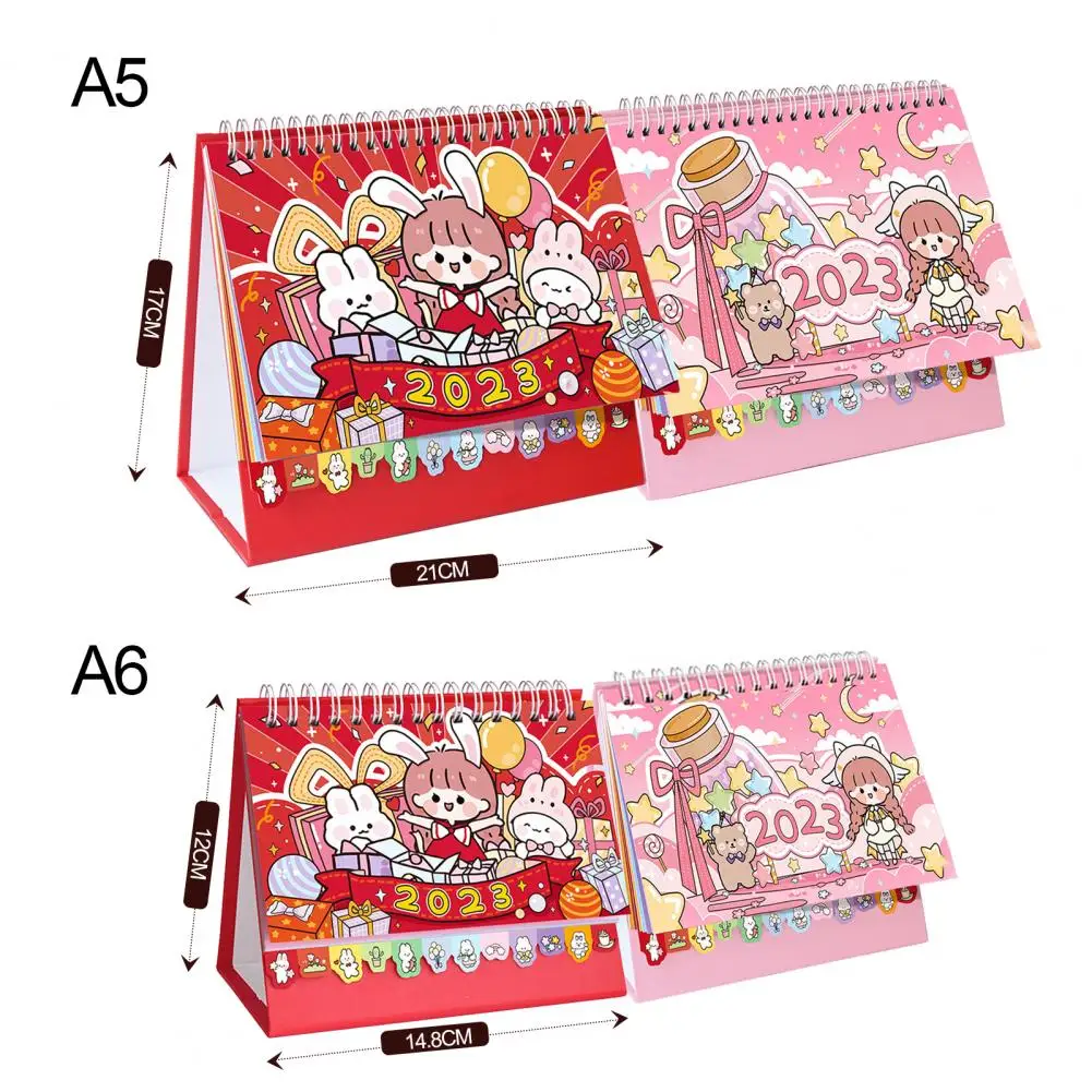 Mini Calendar Ornamental Delicate Pattern Cartoon Design Double Ring Page Turning with Cardboard Base Table Planner Exquisite Wo