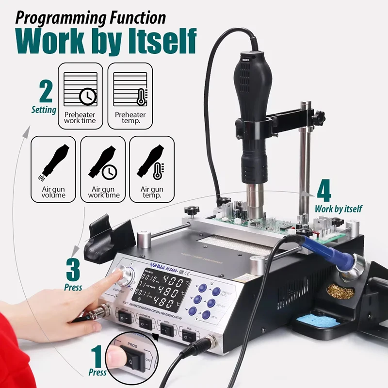 YIHUA 853AAA Soldering Station 1200W 3 In 1 Hot Air Gun Soldering Iron Preheating Desoldering Station Rework Welding Repair Tool