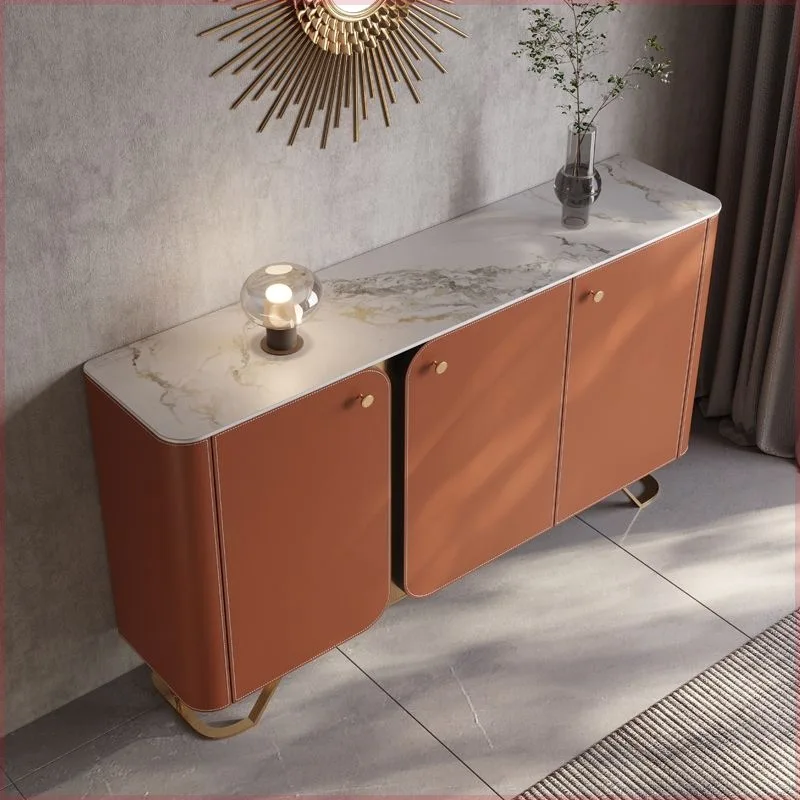 Armário lateral de jantar de couro de sela de ardósia, armazenamento simples e moderno