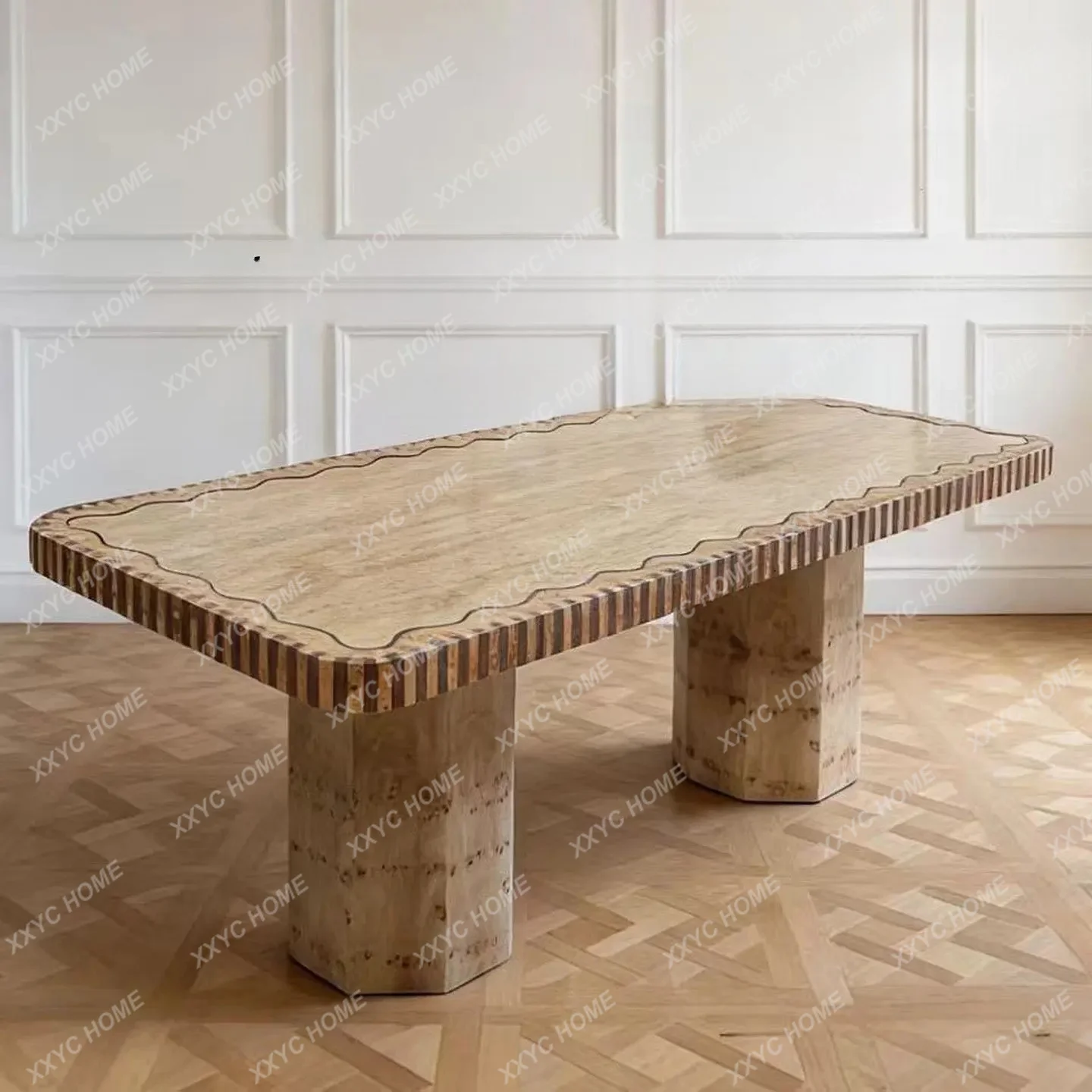 XX Medieval style  tree tumor pattern solid wood dining table rectangular art retro negotiation table high-end