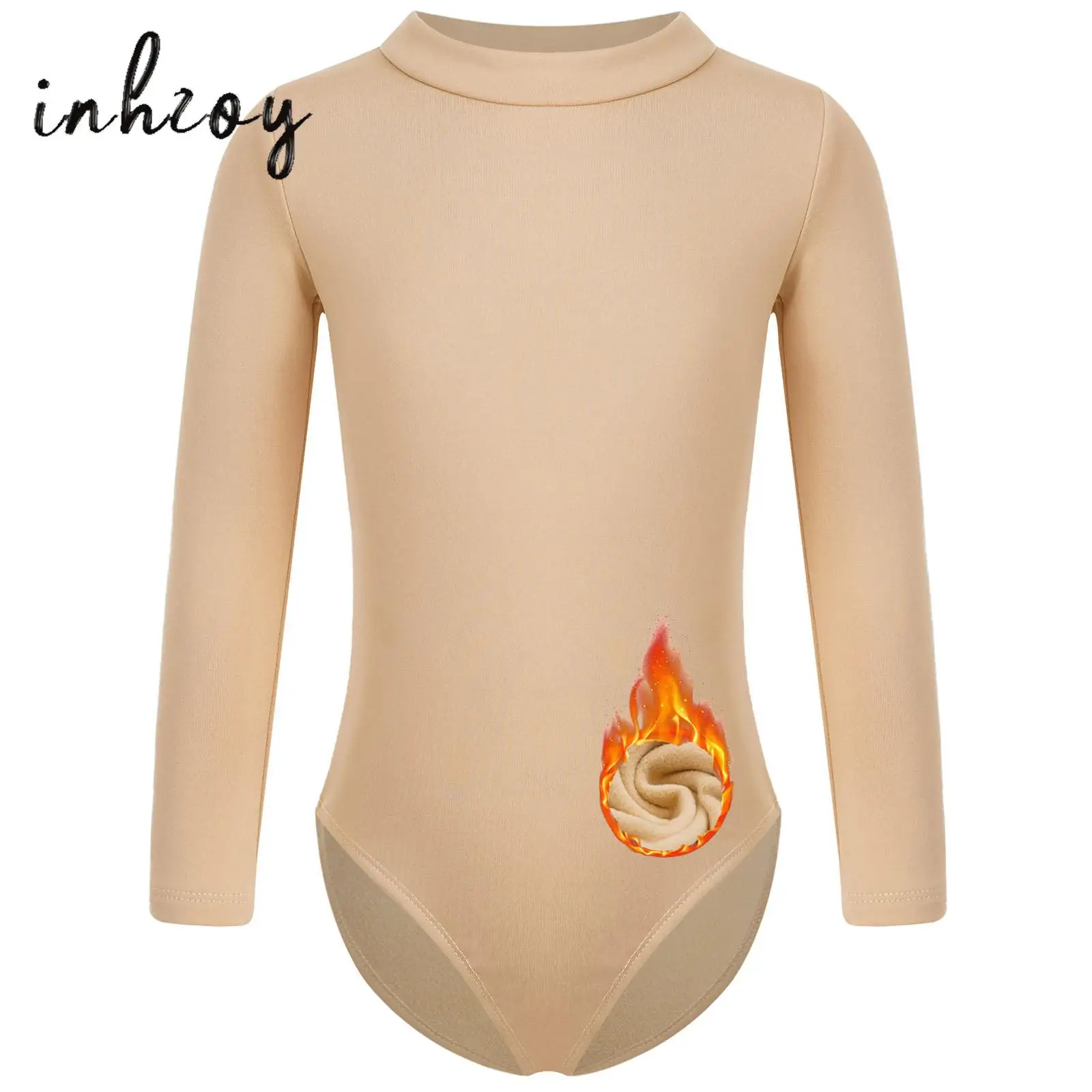 

Kids Girls Warm-up Fleece Lined Gymnastics Ballet Dance Leotard Long Sleeve Solid Color Bodysuit Training Competition Costumes