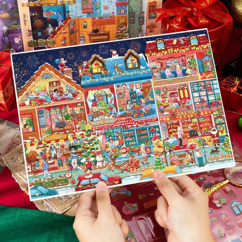 Plus Size Kawaii Christmas New Year Series 3D Cartoon Miniature Scene Stickers Creative Collage DIY Scrapbook Stacking Stickers