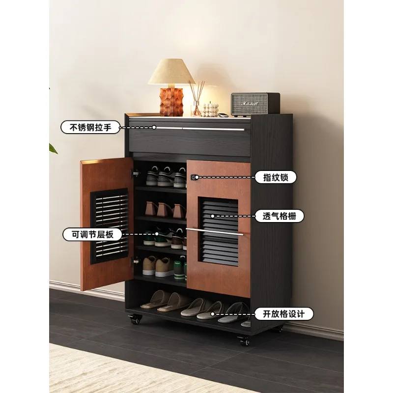 Home shoe cabinet, shoe change stool combination, door corridor locker with lock belt pulley movable