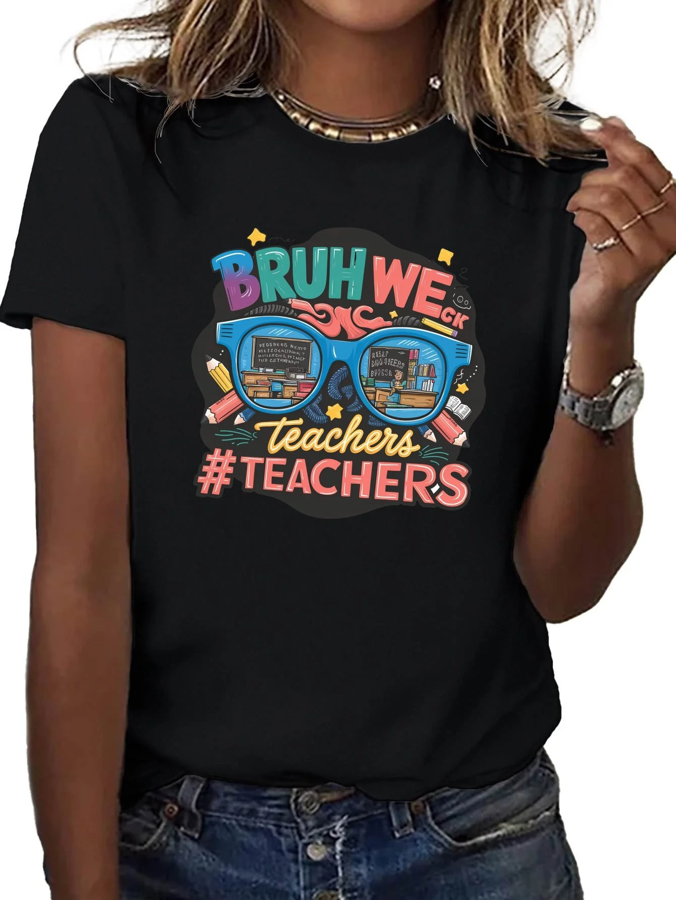 

teachers BRUH WE BACK pure cotton women's T-shirt comfort fit