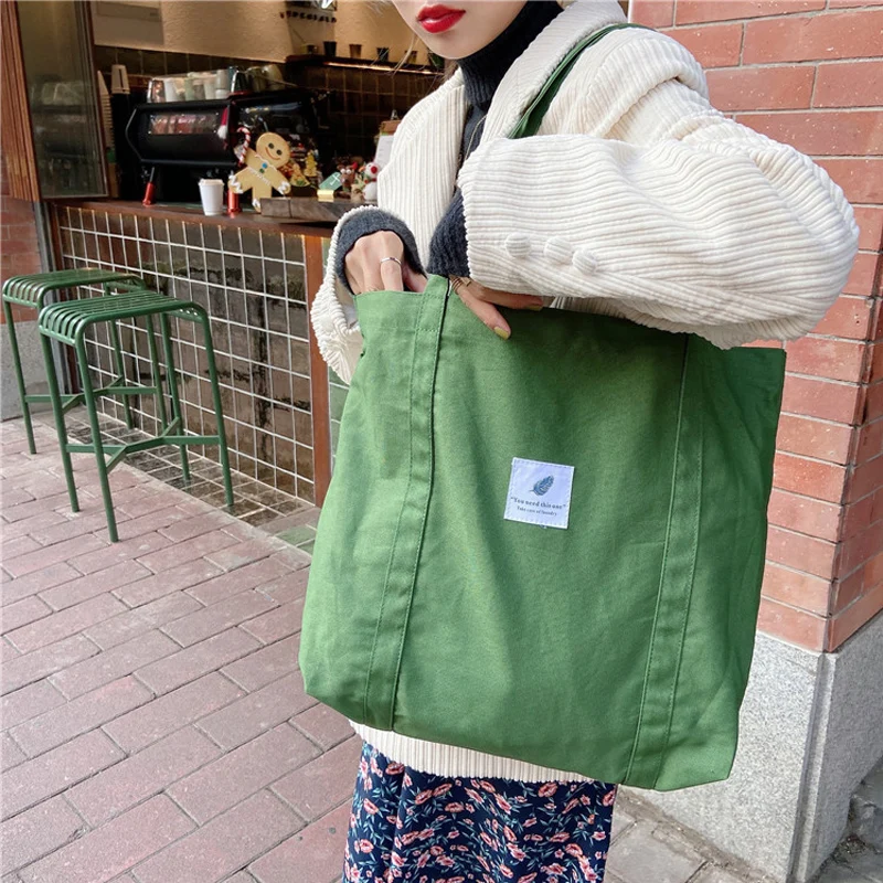 

Women's Cotton Canvas Shoulder Bag Simple Eco-friendly Material Handbag Solid Color Backpack Portable Shopping Bag for Girls