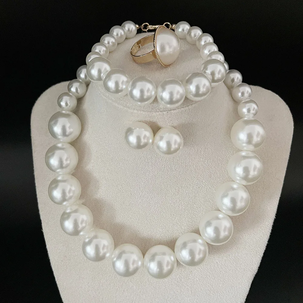 Chunky Big Pearl Choker Halsketten 5-teiliges Set Böhmische Damenmode OL Deklaration Halskette Sets Braut Hochzeit Schmuck Anzug