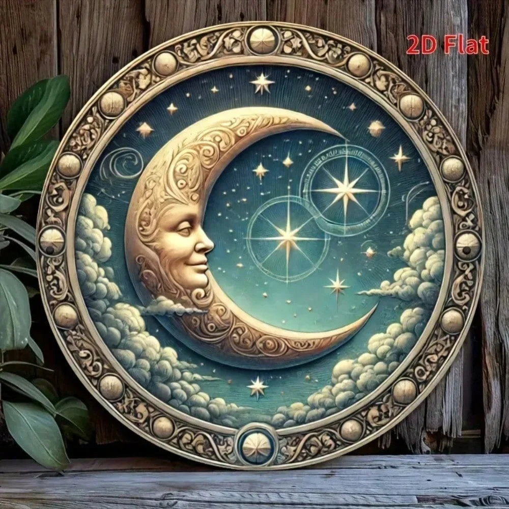 

Vincent Van Gogh Inspired Starry Night Celestial Moon Round Metal Wall Art Decor