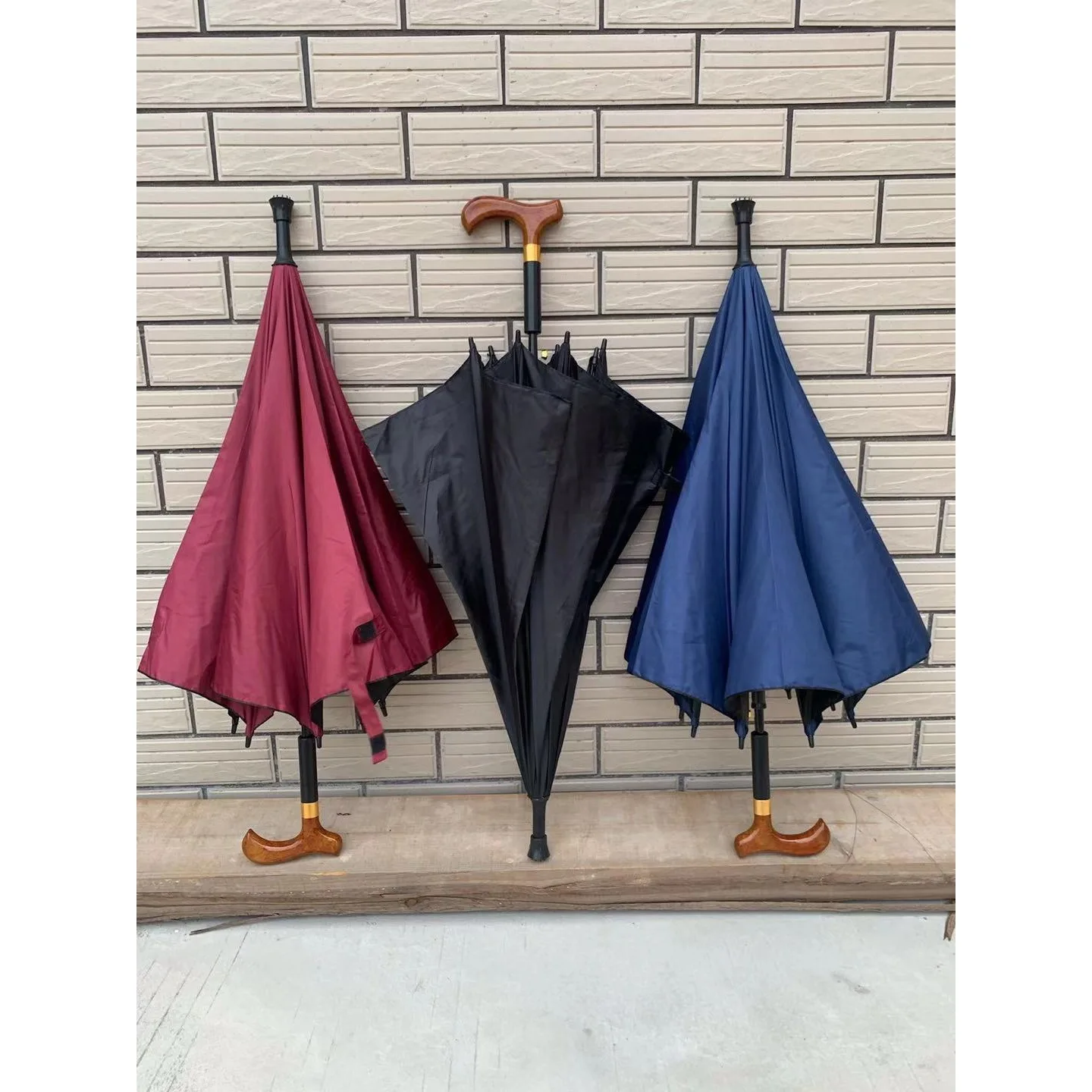 Long Handle Sunscreen Walking Cane Umbrella Pure Color Multi-functional Elderly Walking Stick Umbrella Black Glue UV Protection