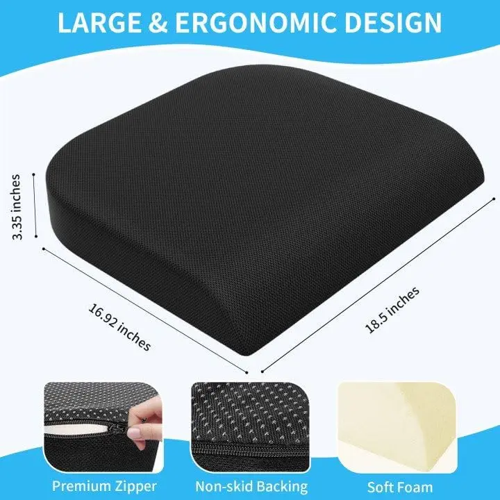 Large Seat Cushion, Soft Foam Cushion for Long Sitting Hours on Office Chair, Home & Car