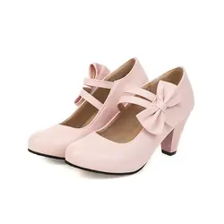 Girls Princess Shoes Woman High Heels Pink White Black Bowtie Ladies Strap Fashion Heel Pumps Party Wedding Shoes Big Size 34-43