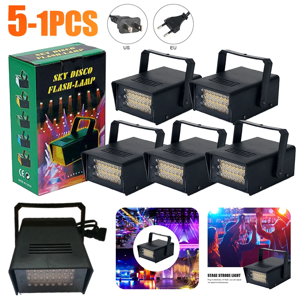 1-5PCS LED White Adjustable Speed DJ Disco Flash Stage Strobe Lights Remote Control Stage Flash Lighting Strobe Lights Gift