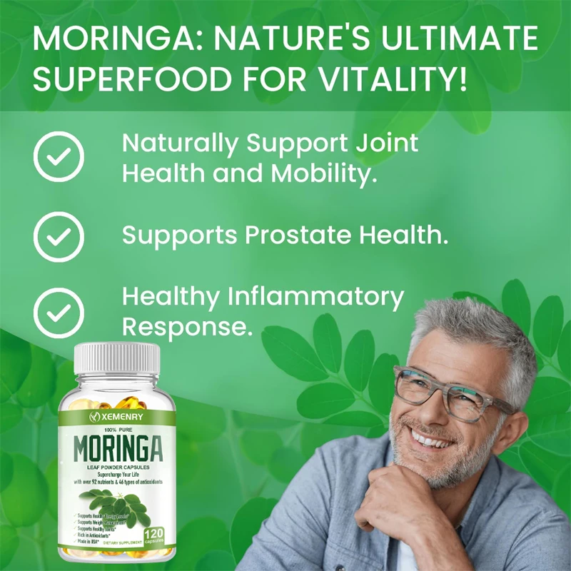 Organic Moringa Capsules - Support Immune System, Energy, Metabolism, Antioxidant