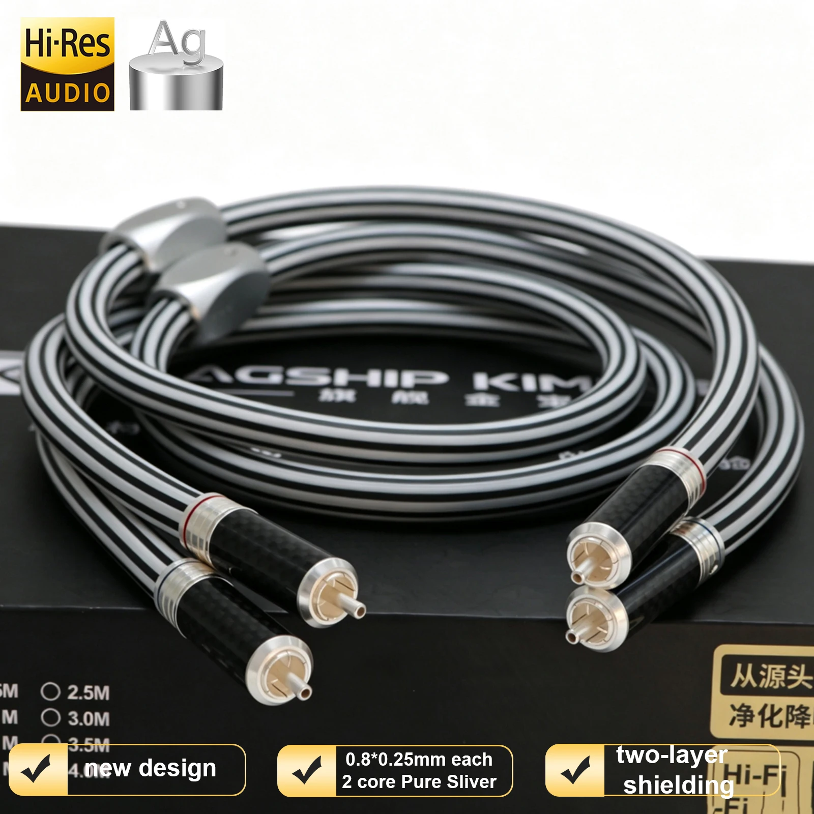 RCA zu RCA Audiokabel 99,99% 2-adriges Flachkabel Reines Silber Signalkabel 11mm Abgeschirmtes Kabel Verstärker CD DIY Verbindungskabel – Detail 3