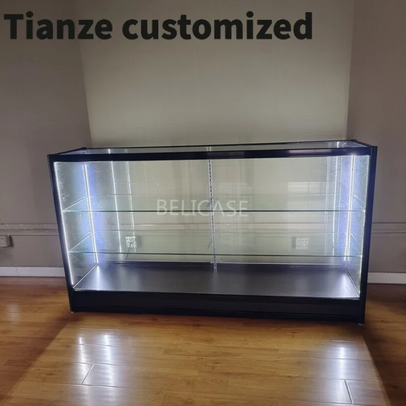 

Customized-Smoke Shop Supplier Display Led Light FullGlass Counter Display Cabinet Lockable Smoke Store Decoration Showc