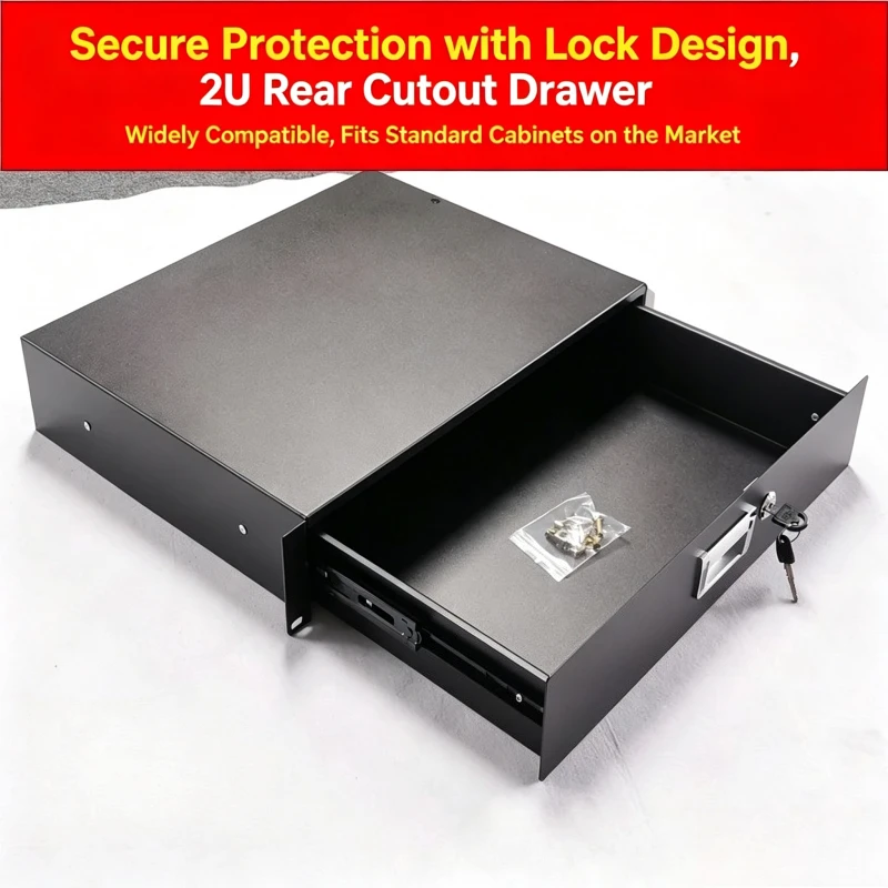 1U 2U 3U Rack Mount Drawer, 19 Inch Standard Flight Case Cabinet Drawer, Rear Hole Wiring Microphone Storage Drawer