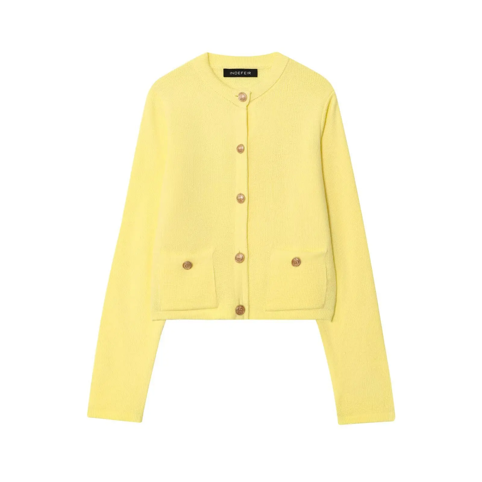 

Women's Outerwear Street Trend Autumn Season Long Sleeve Basic Fit Fashionable Knitted Jacket Gold Single Button Pocket Stylish