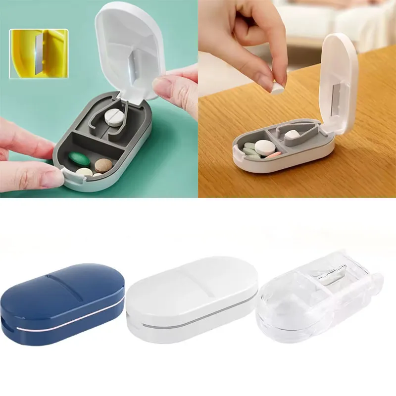 1–20 Stück tragbarer Tablet-Schneider zum Schneiden kleiner oder großer Tabletten in halber Edelstahlklinge in Reisegröße