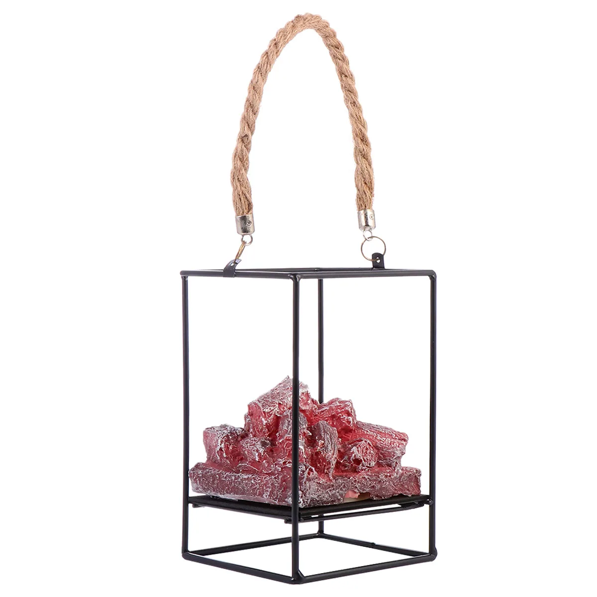

Simulation Charcoal Fireplace Light Hollow Out Resin Iron Craft LED Lantern Halloween Night Decor Festive Atmosphere Lamp Solar
