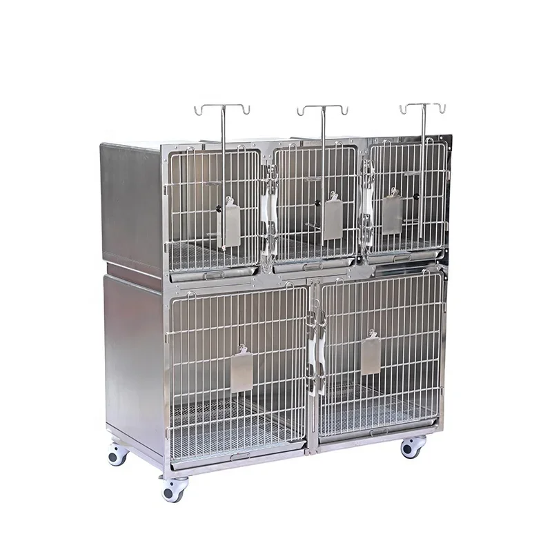 Hot sale 5 doors pet dog cage 304 stainless steel Veterinary Combination jaula for dogs and cats