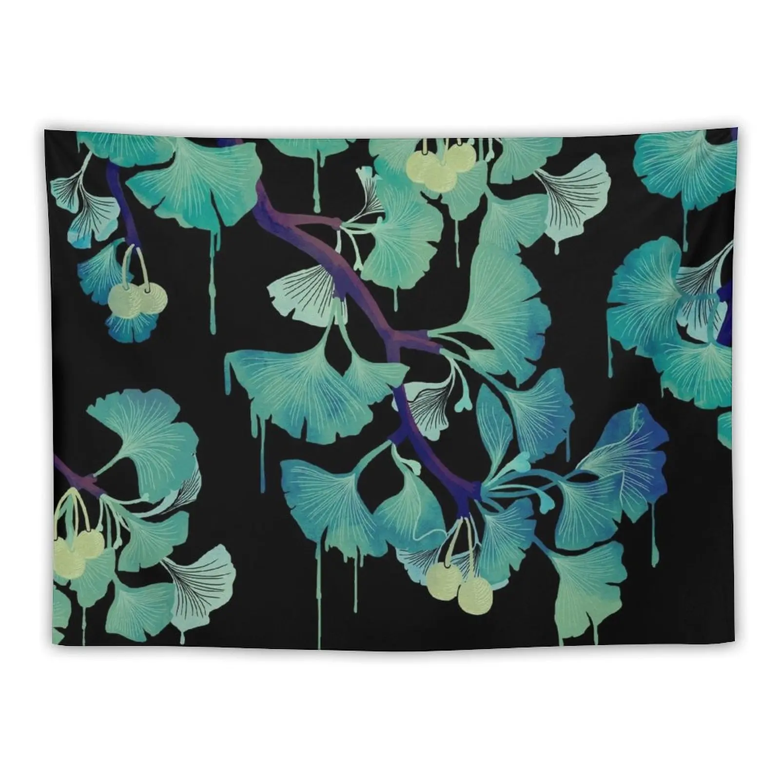 

O Ginkgo (on Black) Tapestry Wall Hanging Cute Room Things Wall Hanging Decor Wall Art Tapestry