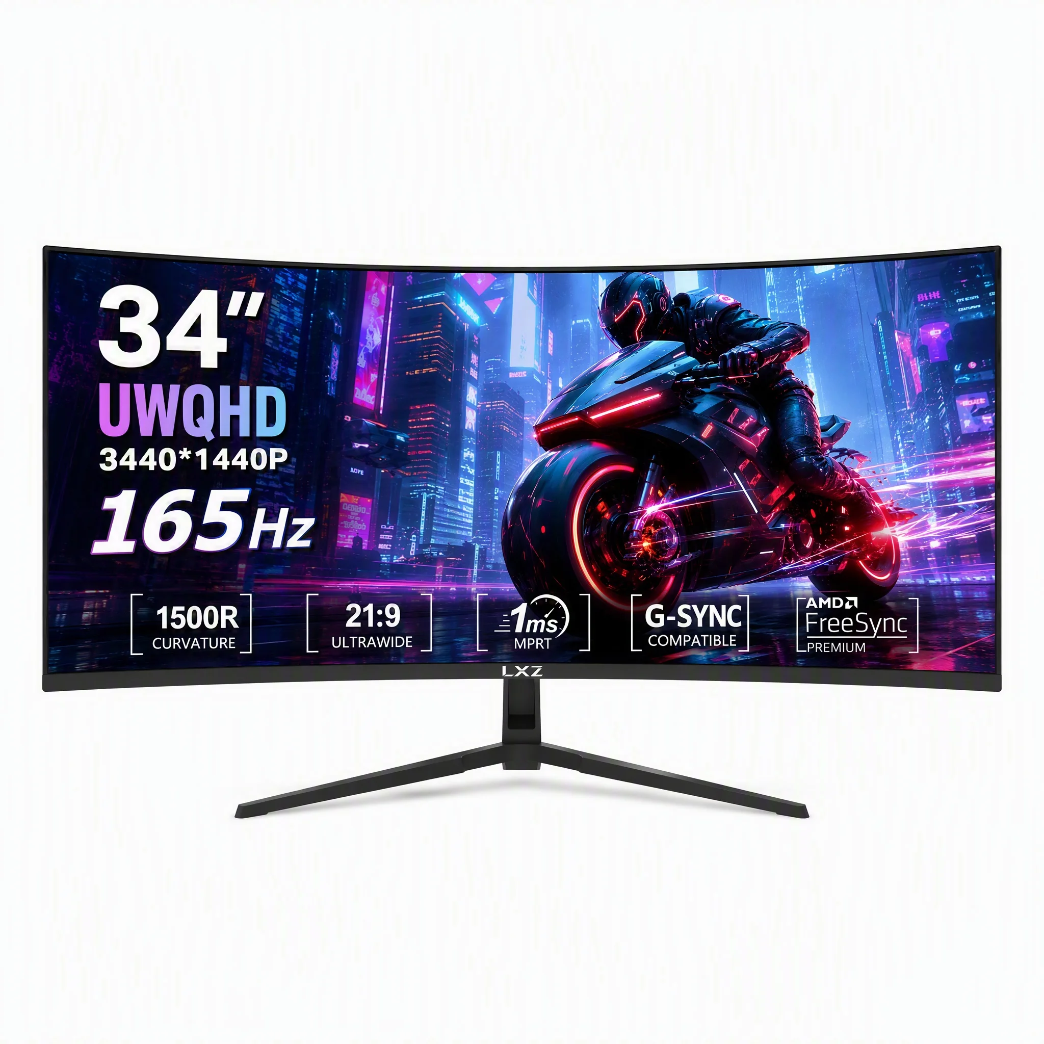 LXZ 34 Inch Ultrawide Curved Gaming Monitor, 1500R PC Screen 165Hz UWQHD 3440x1440, Curved Computer Screen with FreeSync,Christmas gifts for men and women,black fridays items,gaming accessories,local warehouse,Gaming Monitor with Crosshair