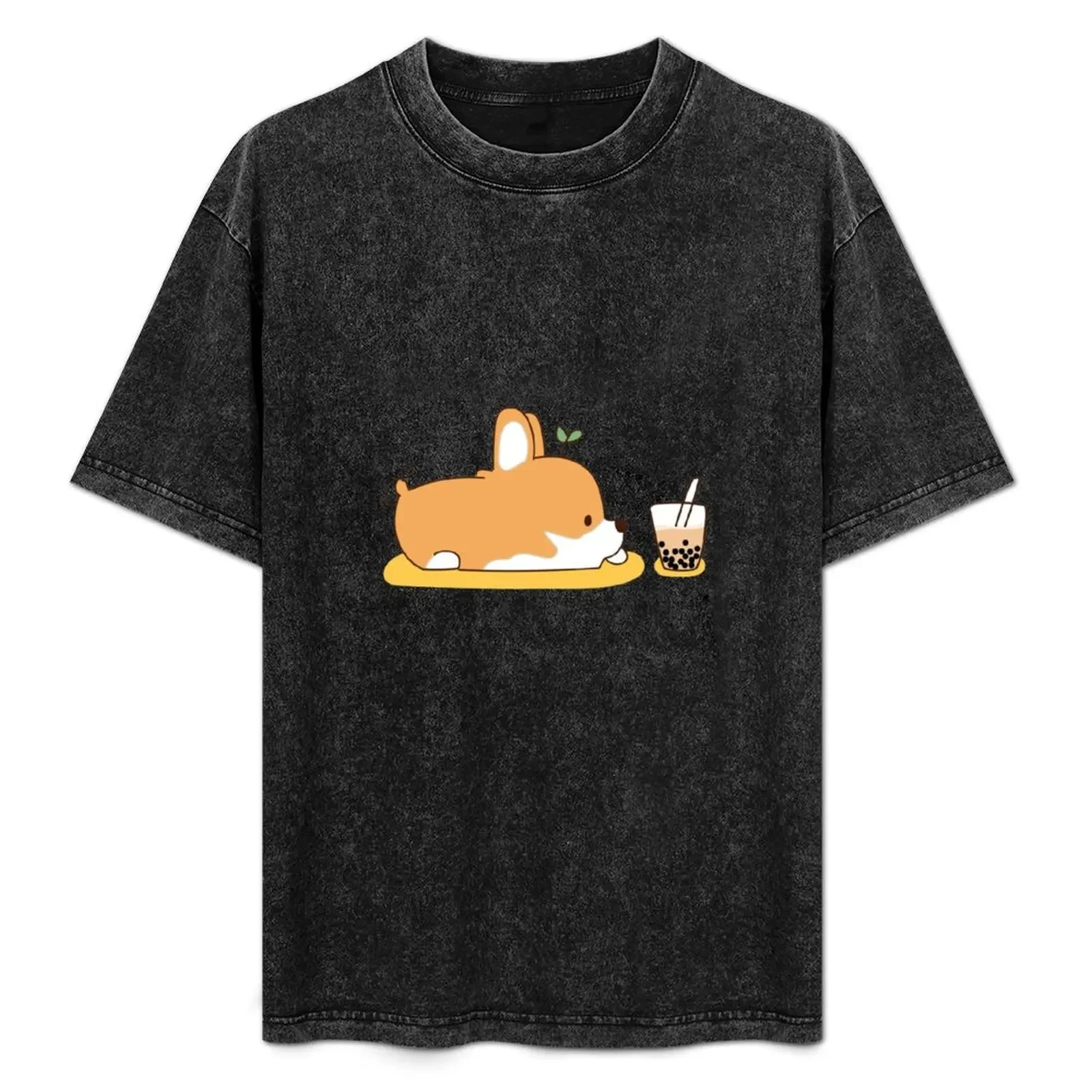 

Corgi and Bubble Tea T-Shirt summer tops Short sleeve tee black t shirts for men