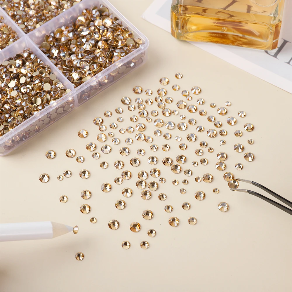 3800Pcs Gold Rhinestones Nail Gemstones Crystals,Champagne Rhinestones Face Jewelry With Crayon Tweezers