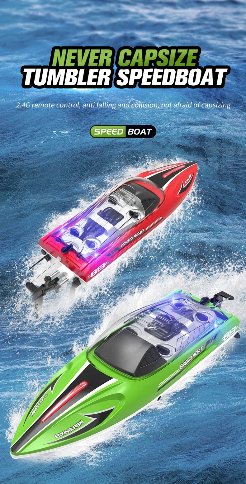 

RC Boats for Kids NEW HJ813 2.4G Remote Control High Speed Water Toy with Cup Holders - Up to 25 km/h Remote-controlled Boat