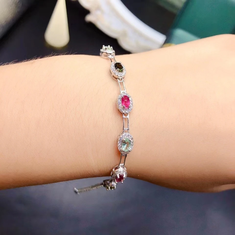 KJJEAXCMY Brand Boutique Jewelry 925 Sterling Silver Inlaid with Natural Color Tourmaline Women's Luxury Bracelet Girls' Ancient