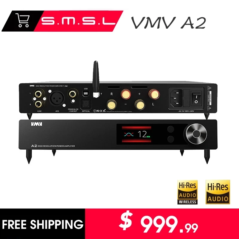 Цифровой Hi-Fi усилитель мощности SMSL VMV A2 с поддержкой Bluetooth, Hi-Fi, 32 бит/768 кГц