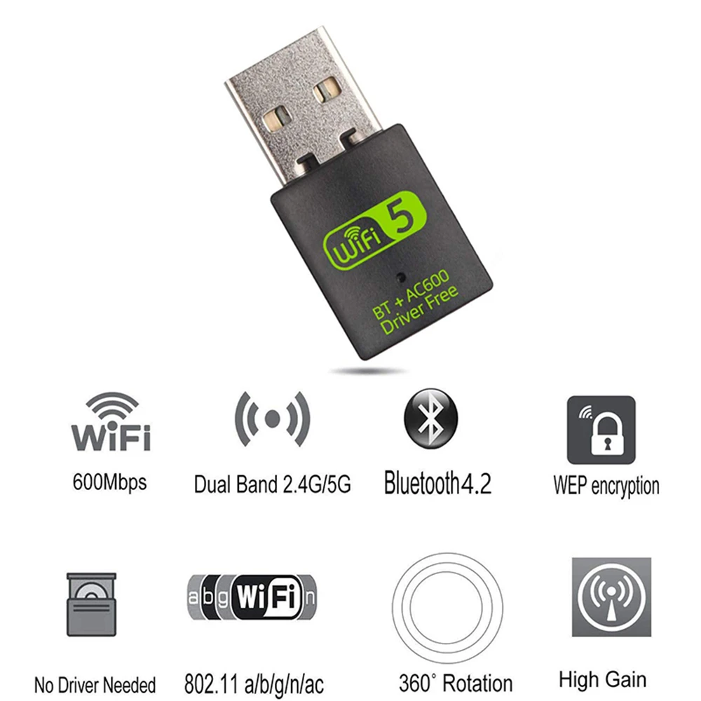 Bluetooth USB WiFi Adapter Dual Band 2.4Ghz 5Ghz USB Wireless Dongle Mini External Receiver for PC/Desktop/Computer