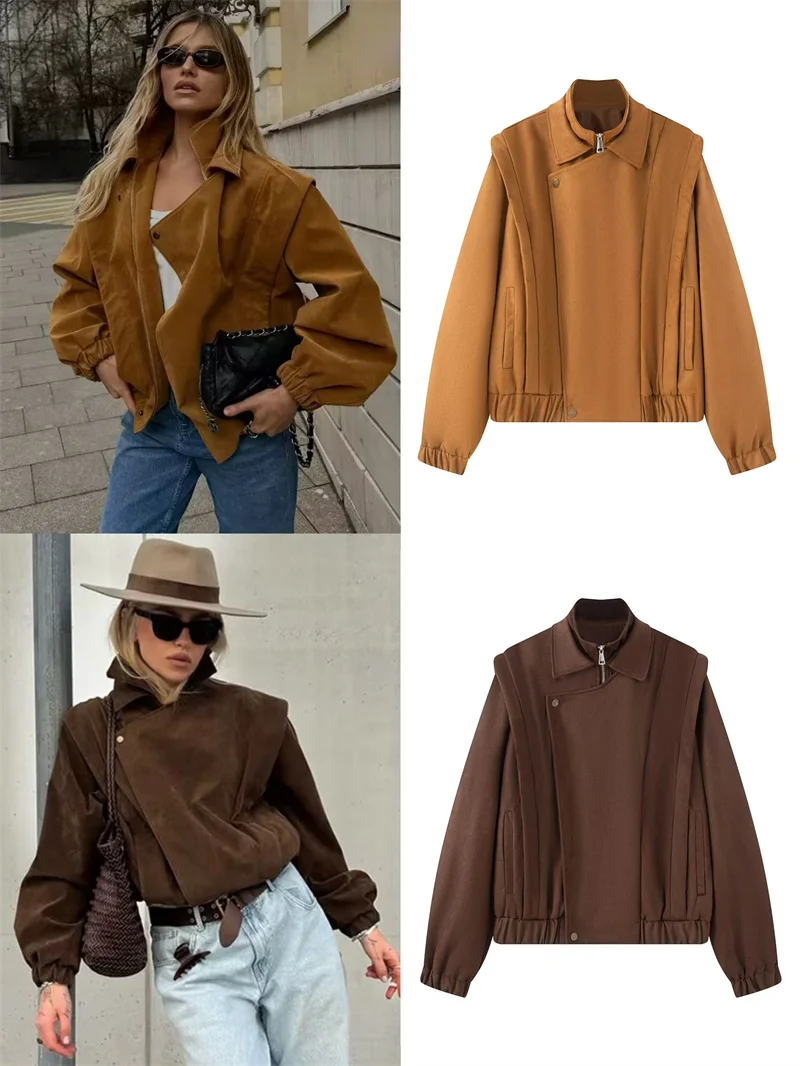 

Women's Jacket 2025 Autumn New Style Solid Color Long-Sleeve Suede Retro Jacket Casual Fashion Versatile