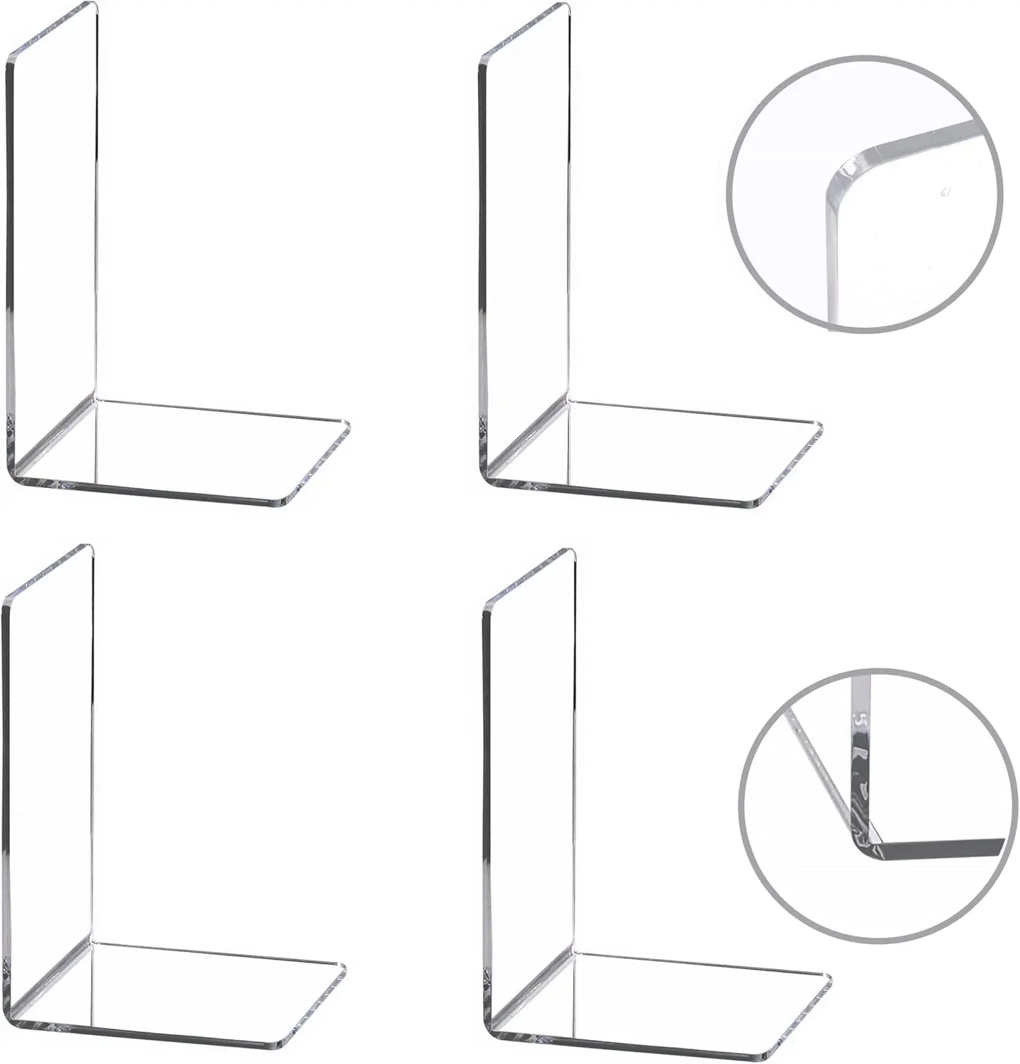 

Clear Acrylic Bookends for Shelves, Heavy Duty Book Stopper with L-Shaped Design, 7.3x4.8x4.8 Inch, 4 Pack