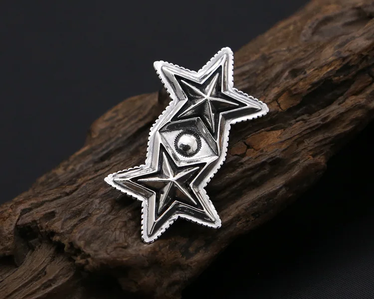 Cody sterling silver double pentagonal star necklace large pendant female trendy punk exaggerated personality male sweater chain