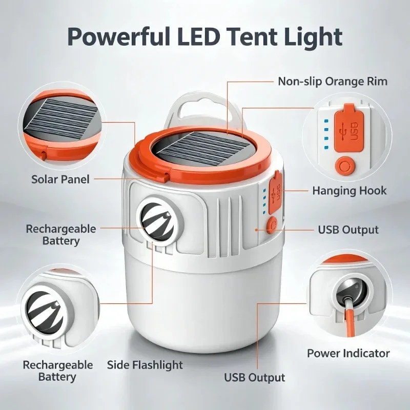 SMILING SHARK Multifunctional Solar & USB Dual Charging LED Camping Lantern High Lumen Powerful Handheld Flashlight