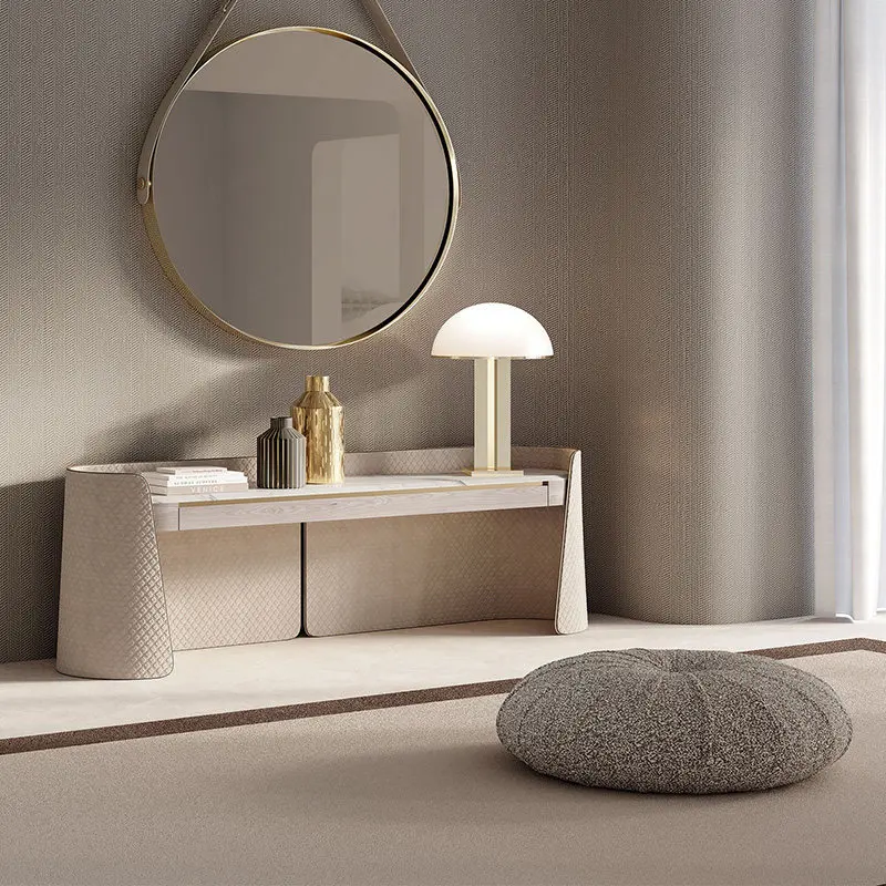Italian light luxury leather entrance table storage table high-end villa living room partition cabinet