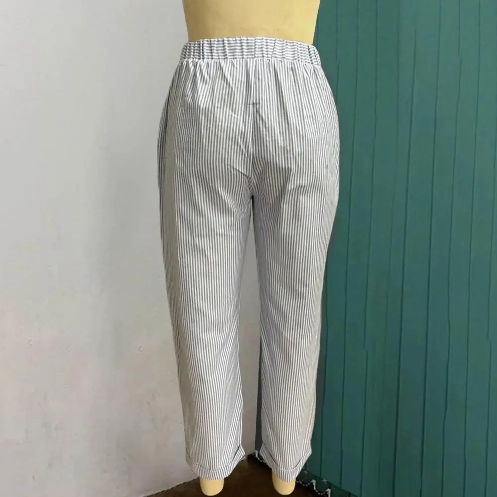 

Весенние и летние женские полосатые брюки с эластичной резинкой на талии и карманами, модные повседневные свободные универсальные базовые брюки на шнурке, свободный крой