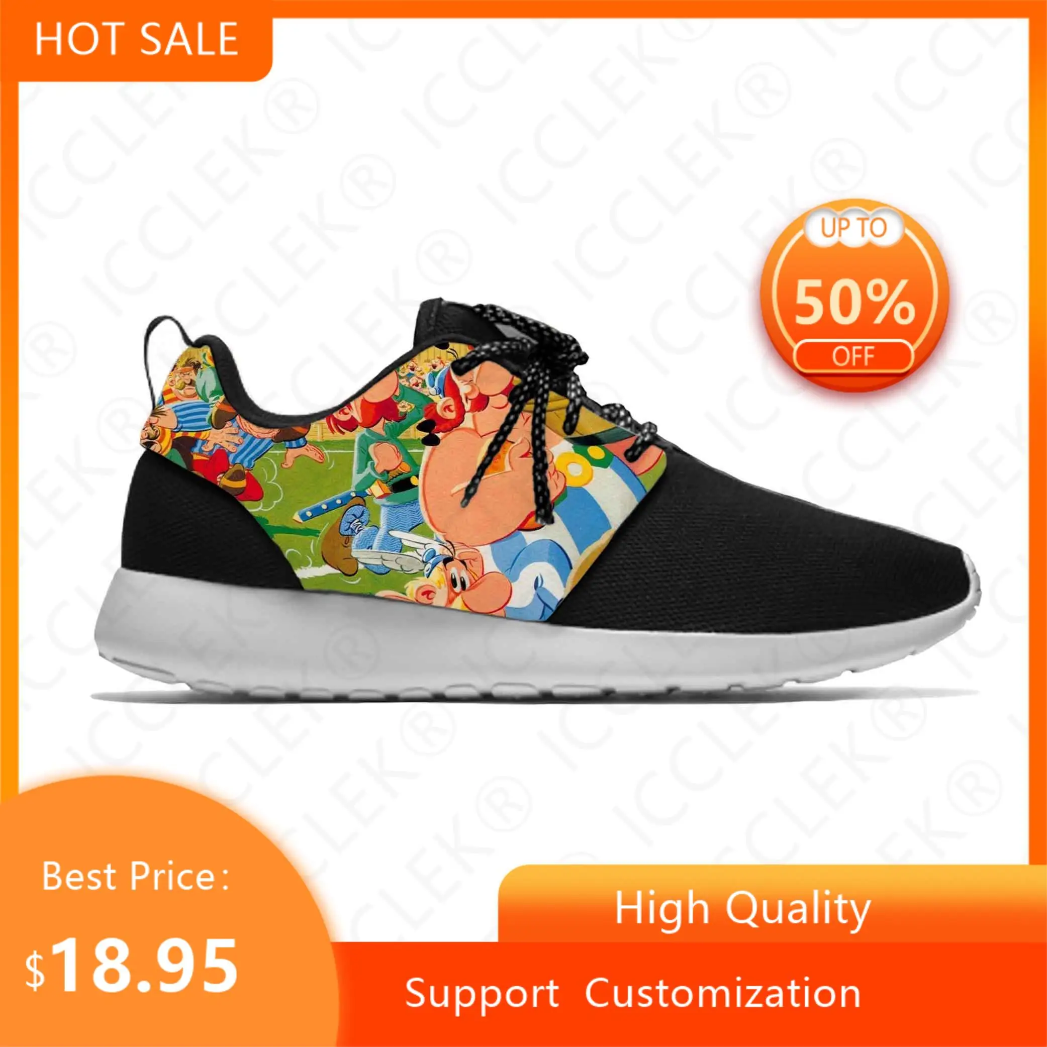 Hot Anime Cartoon Manga Asterix Obelix Adventures Sport Running Shoes Casual Breathable Lightweight 3D Print Men Women Sneakers